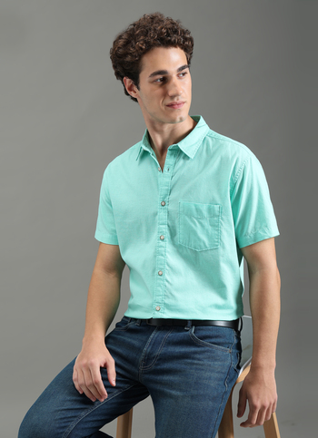 Men Blue Solid Short Sleeve Shirt