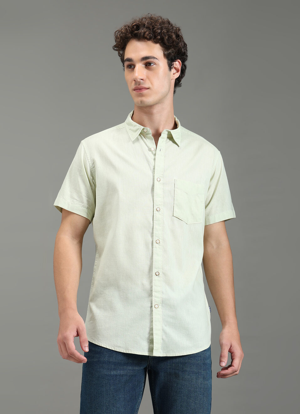Men Green Solid Short Sleeve Shirt, , large image number 1
