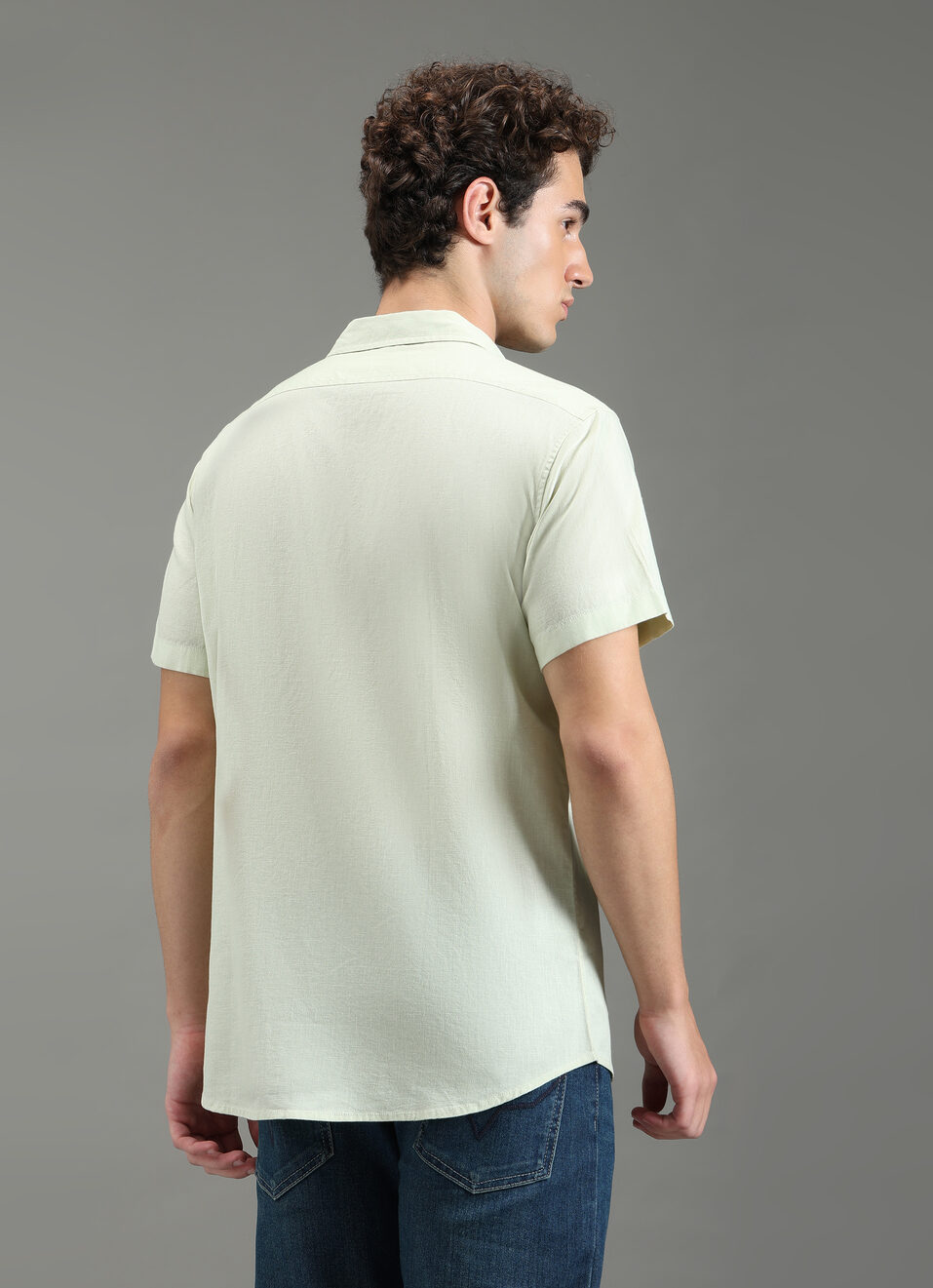 Men Green Solid Short Sleeve Shirt, , large image number 2