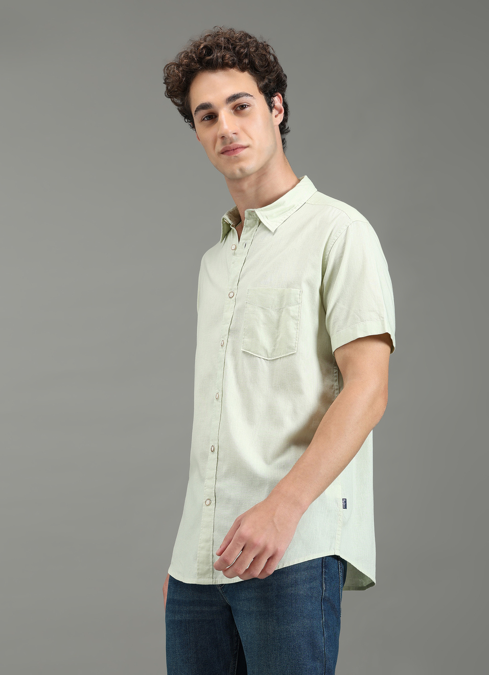 Men Green Solid Short Sleeve Shirt, , large image number 3
