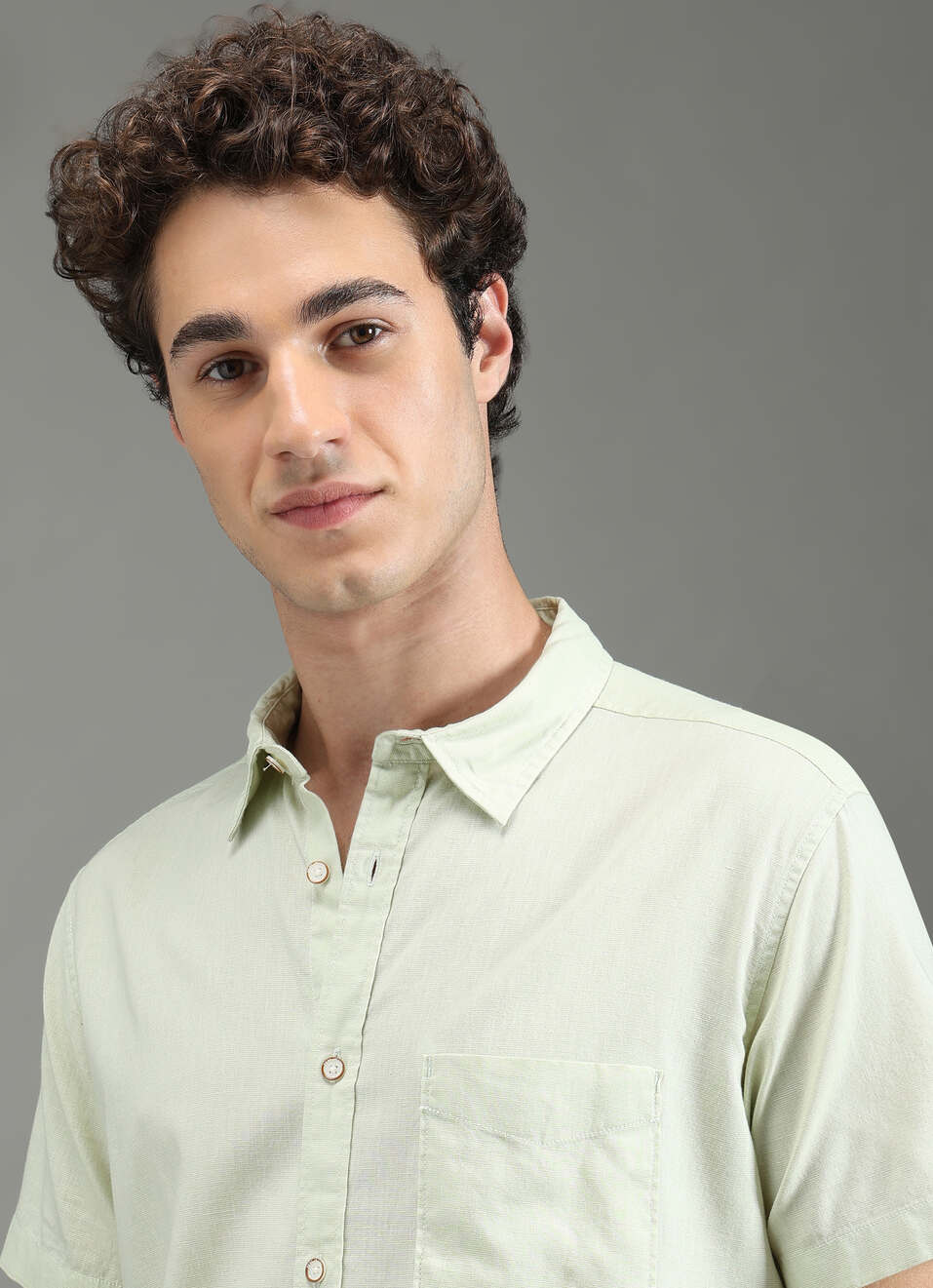 Men Green Solid Short Sleeve Shirt, , large image number 4