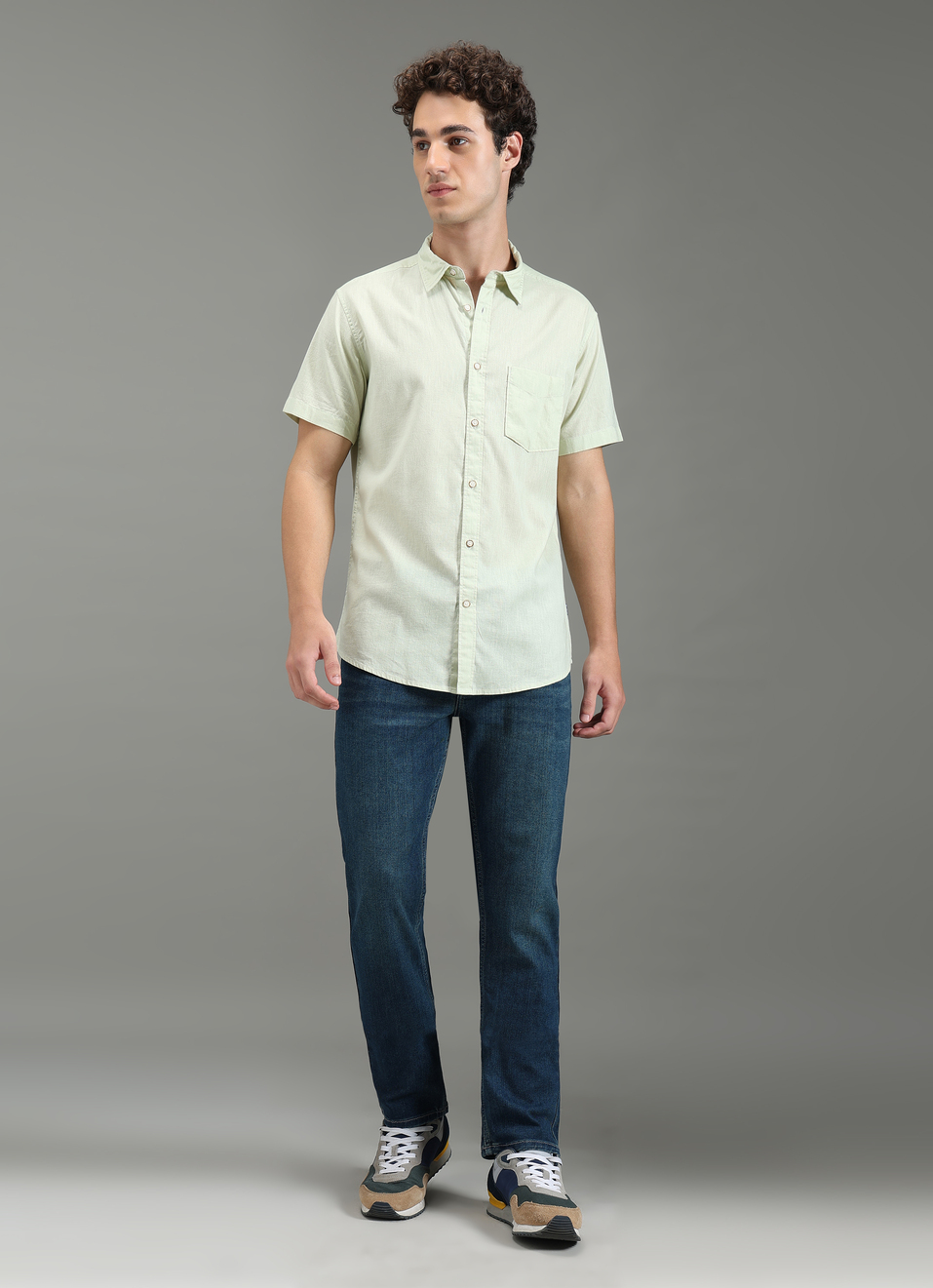 Men Green Solid Short Sleeve Shirt, , large image number 5