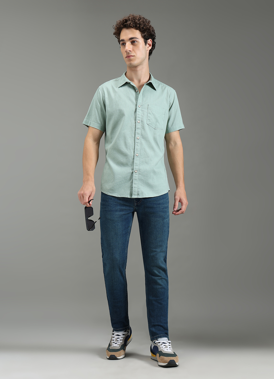 Men Green Solid Short Sleeve Shirt, , large image number 2