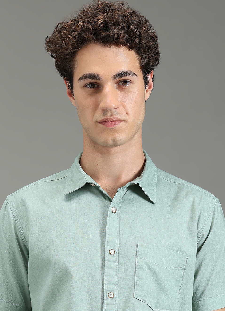 Men Green Solid Short Sleeve Shirt, , large image number 4