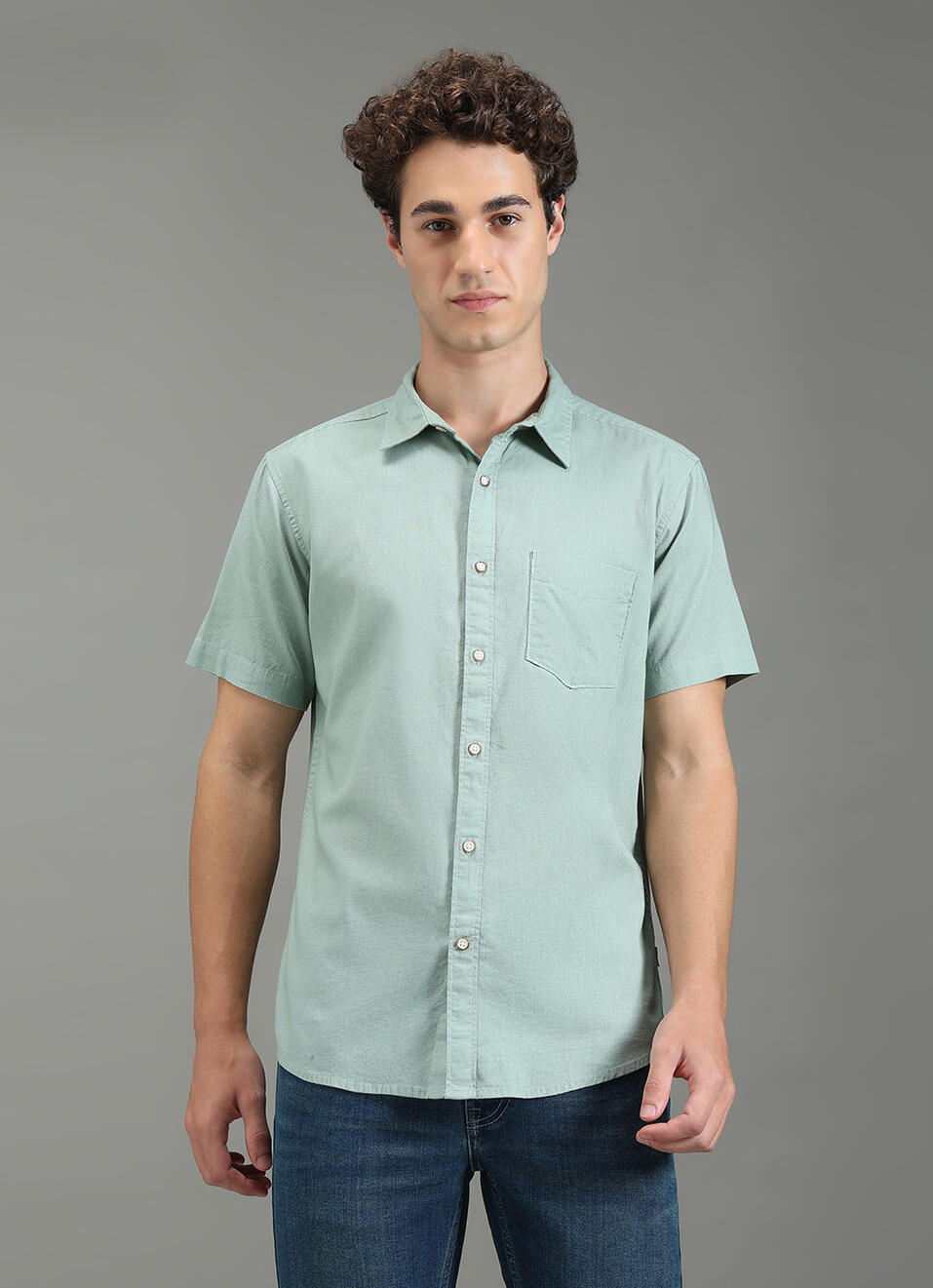 Men Green Solid Short Sleeve Shirt, , large image number 5