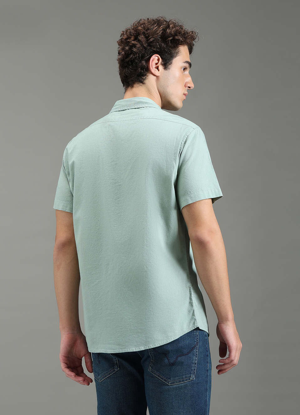 Men Green Solid Short Sleeve Shirt, , large image number 6