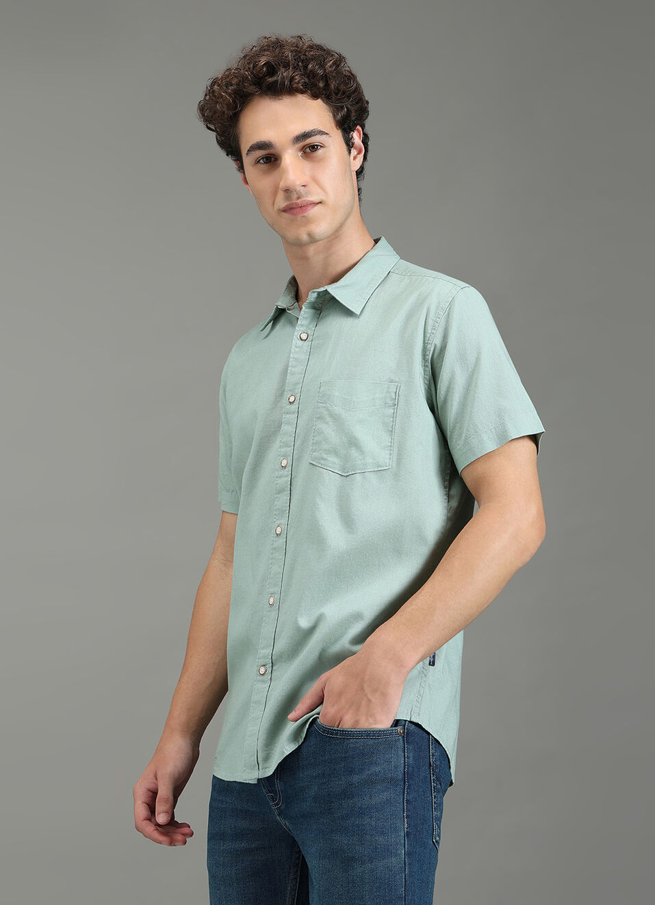 Men Green Solid Short Sleeve Shirt, , large image number 7