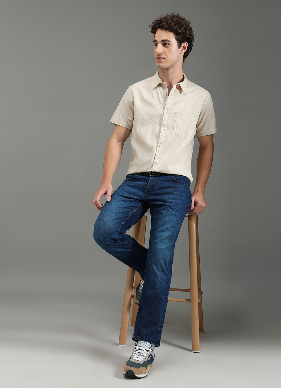 Men Beige Solid Short Sleeve Shirt, , large image number 2