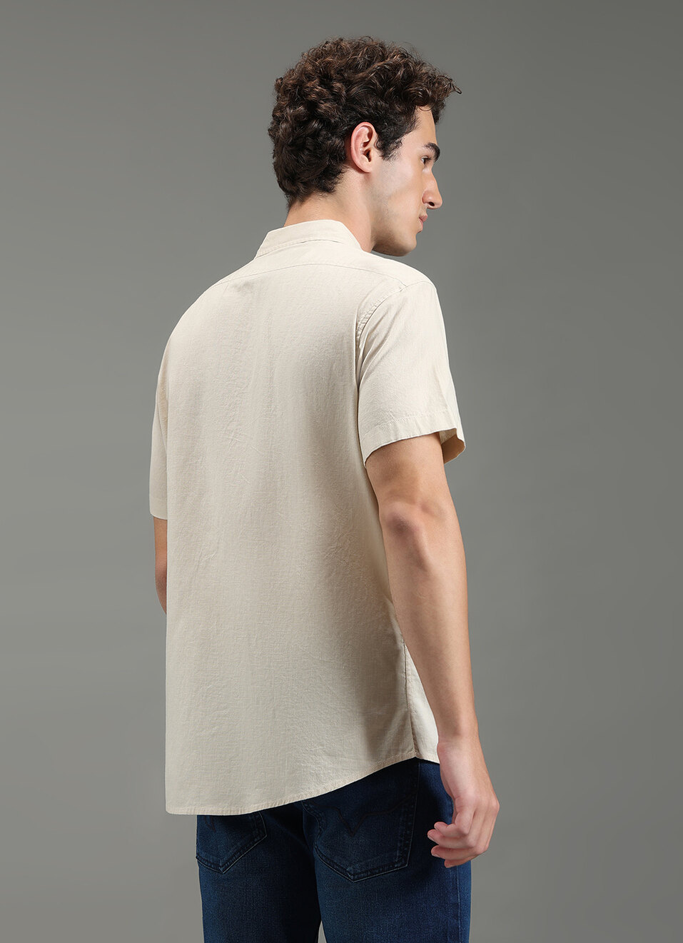 Men Beige Solid Short Sleeve Shirt, , large image number 6