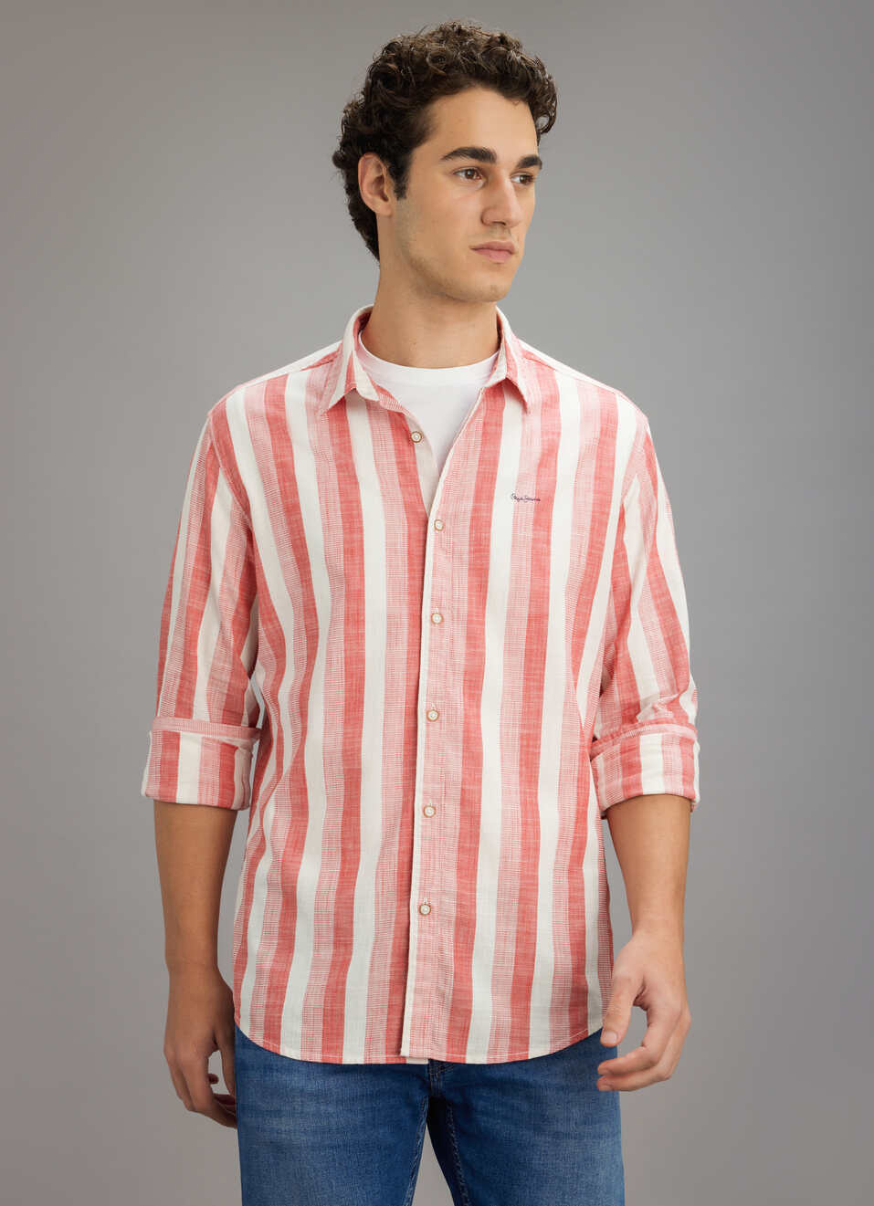 Men Red Striped Shirt, , large image number 1