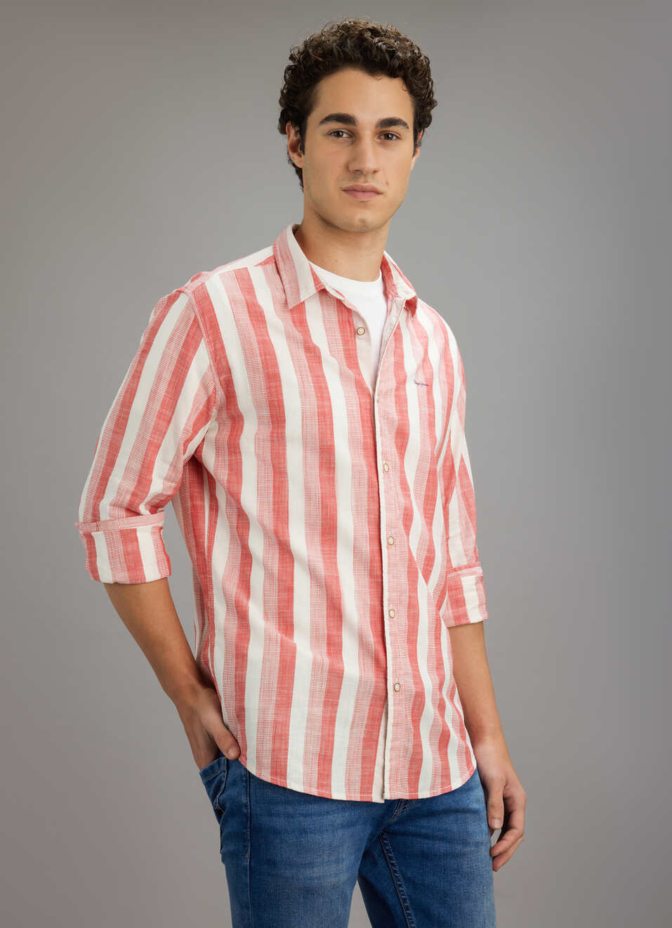 Men Red Striped Shirt, , large image number 3