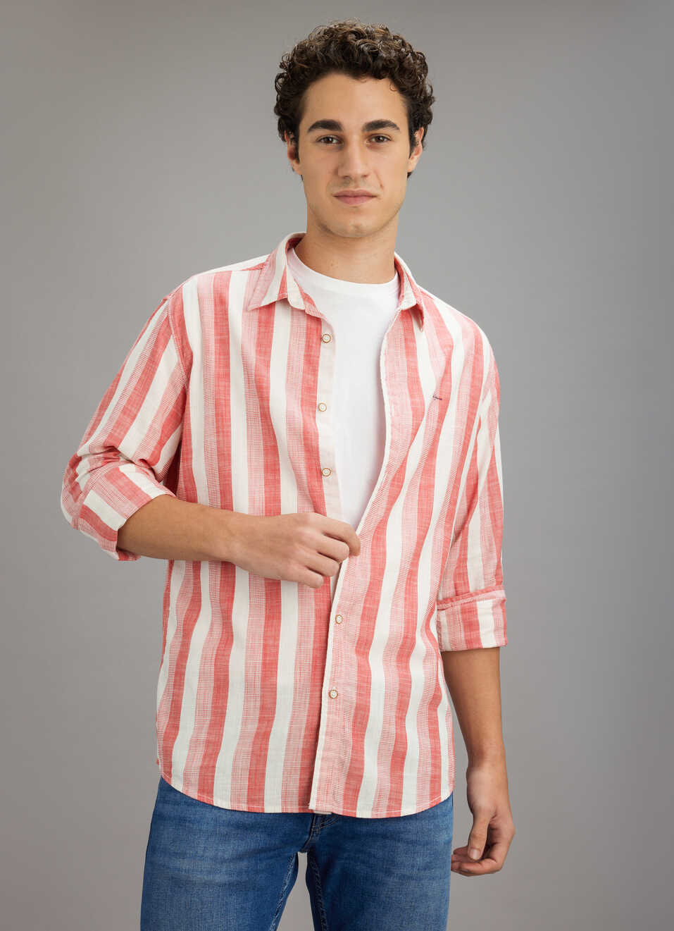 Men Red Striped Shirt, , large image number 0