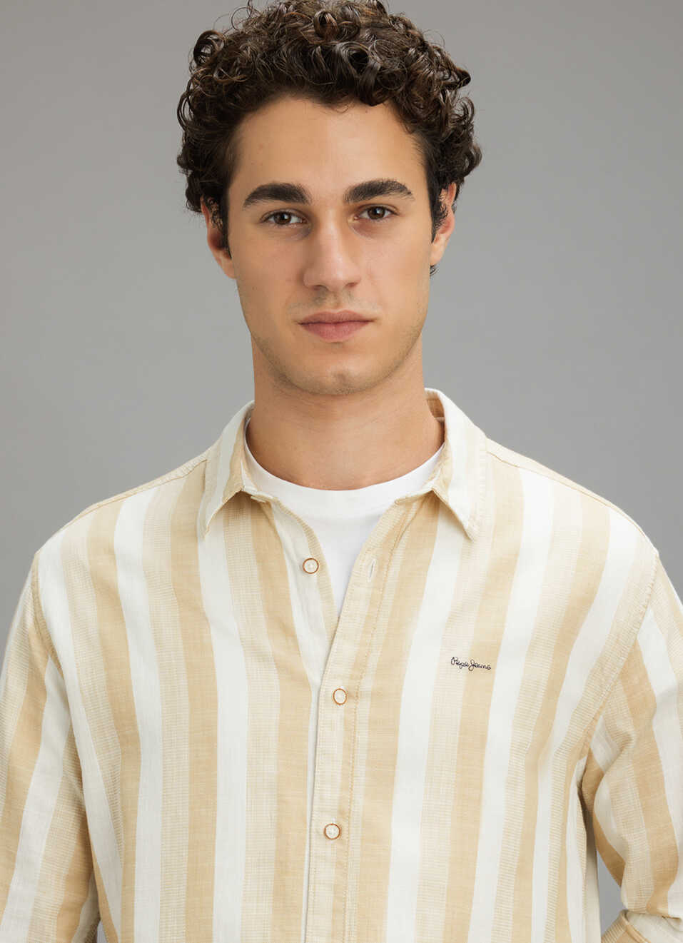 Men Beige Striped Shirt, , large image number 4