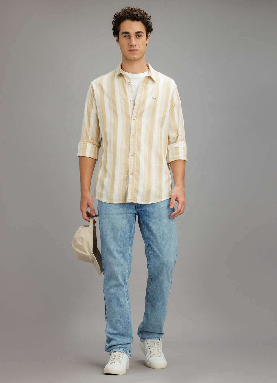 Men Beige Striped Shirt, , large image number 5