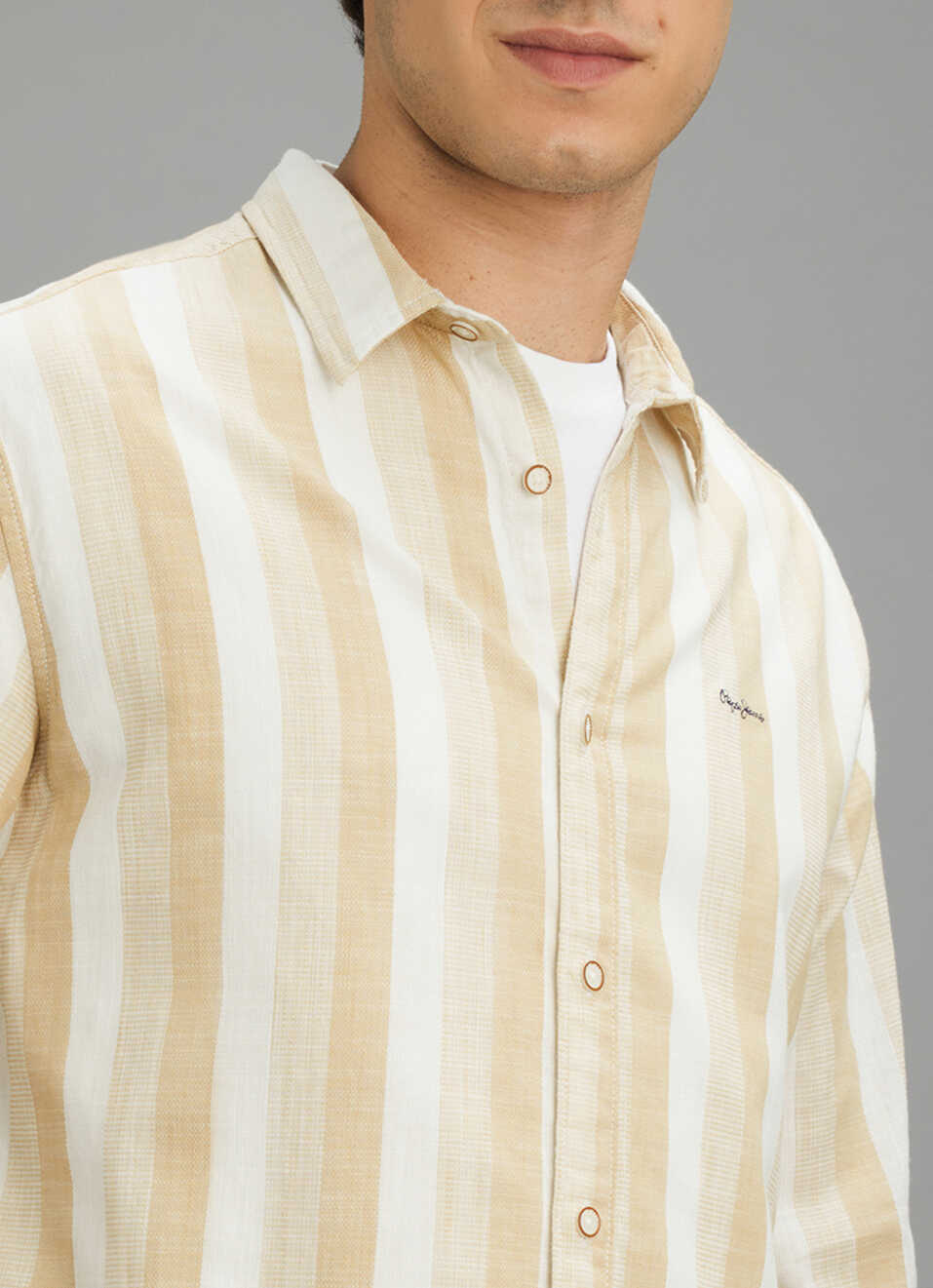 Men Beige Striped Shirt, , large image number 6
