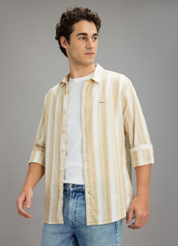 Men Beige Striped Shirt