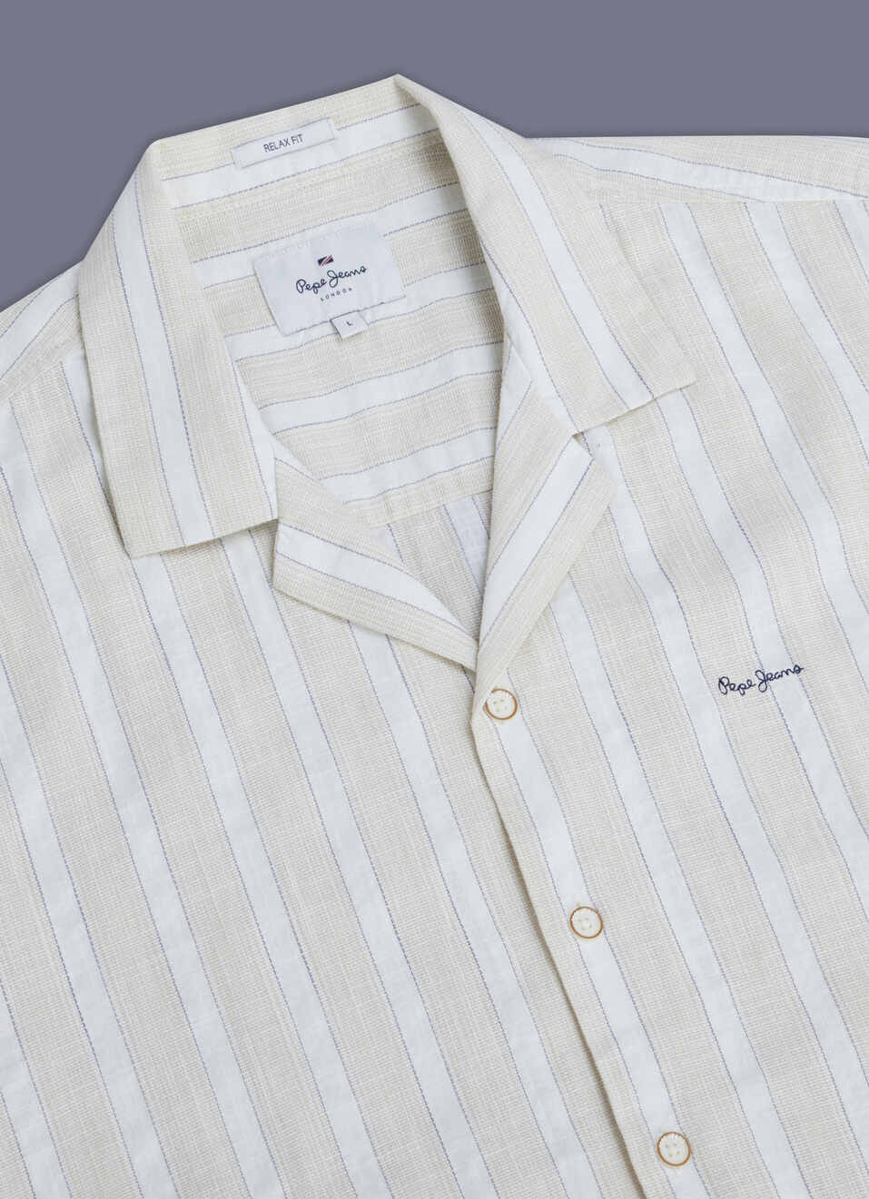 Men Beige Striped Resort Collar Shirt, , large image number 3