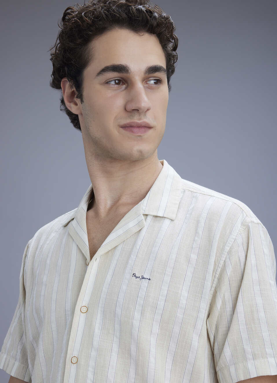 Men Beige Striped Resort Collar Shirt, , large image number 4