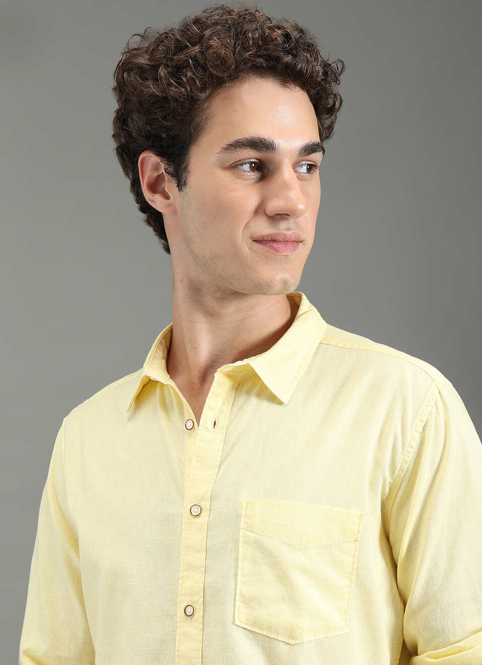 Men Yellow Solid Long Sleeve Shirt, , large image number 4