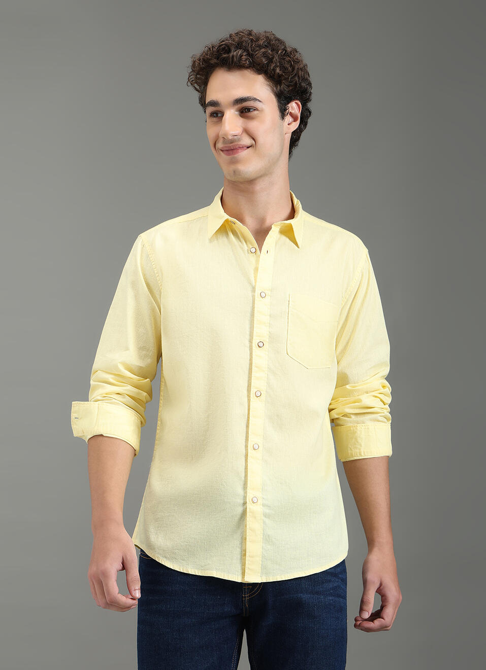 Men Yellow Solid Long Sleeve Shirt, , large image number 5