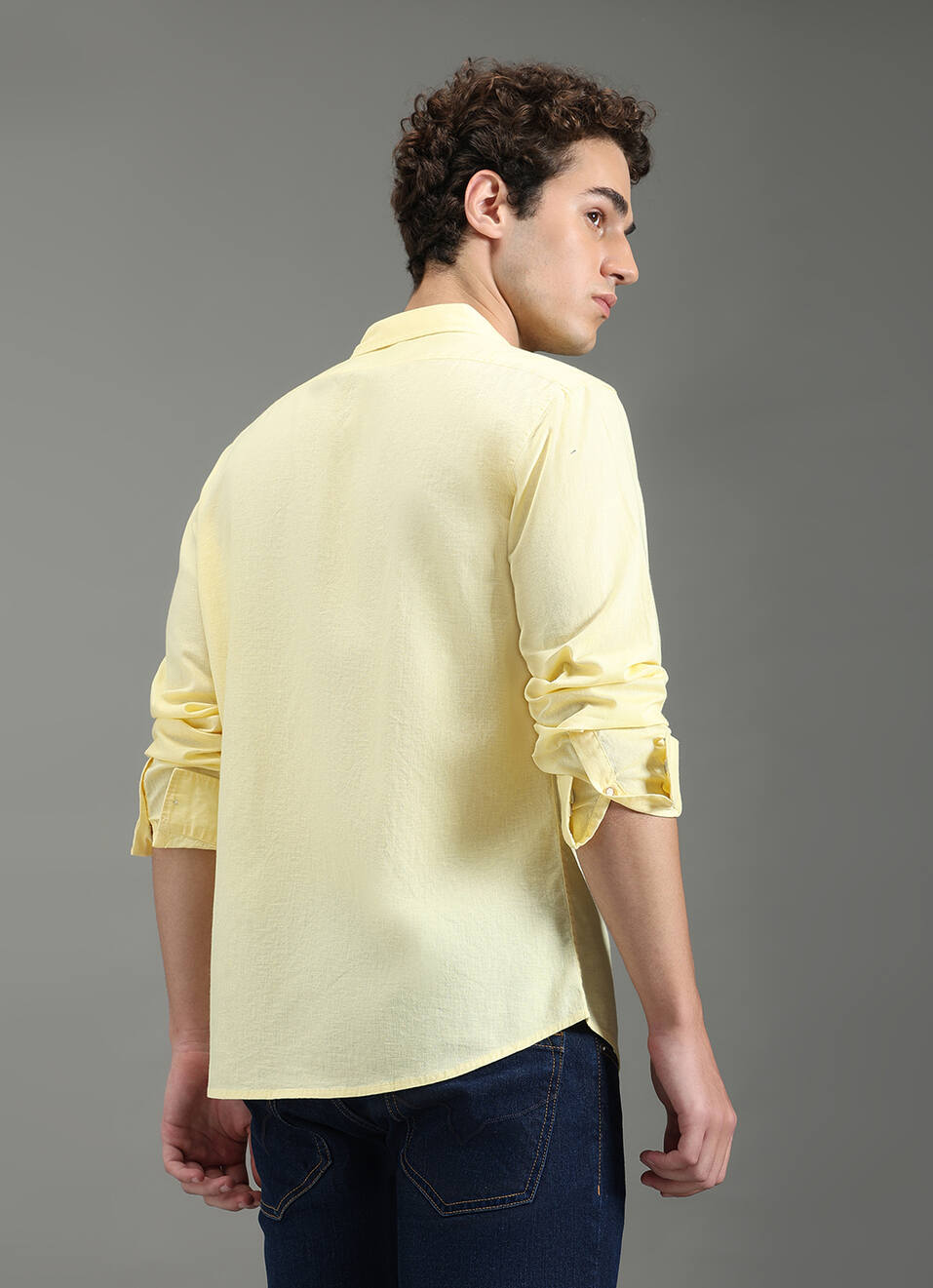 Men Yellow Solid Long Sleeve Shirt, , large image number 6