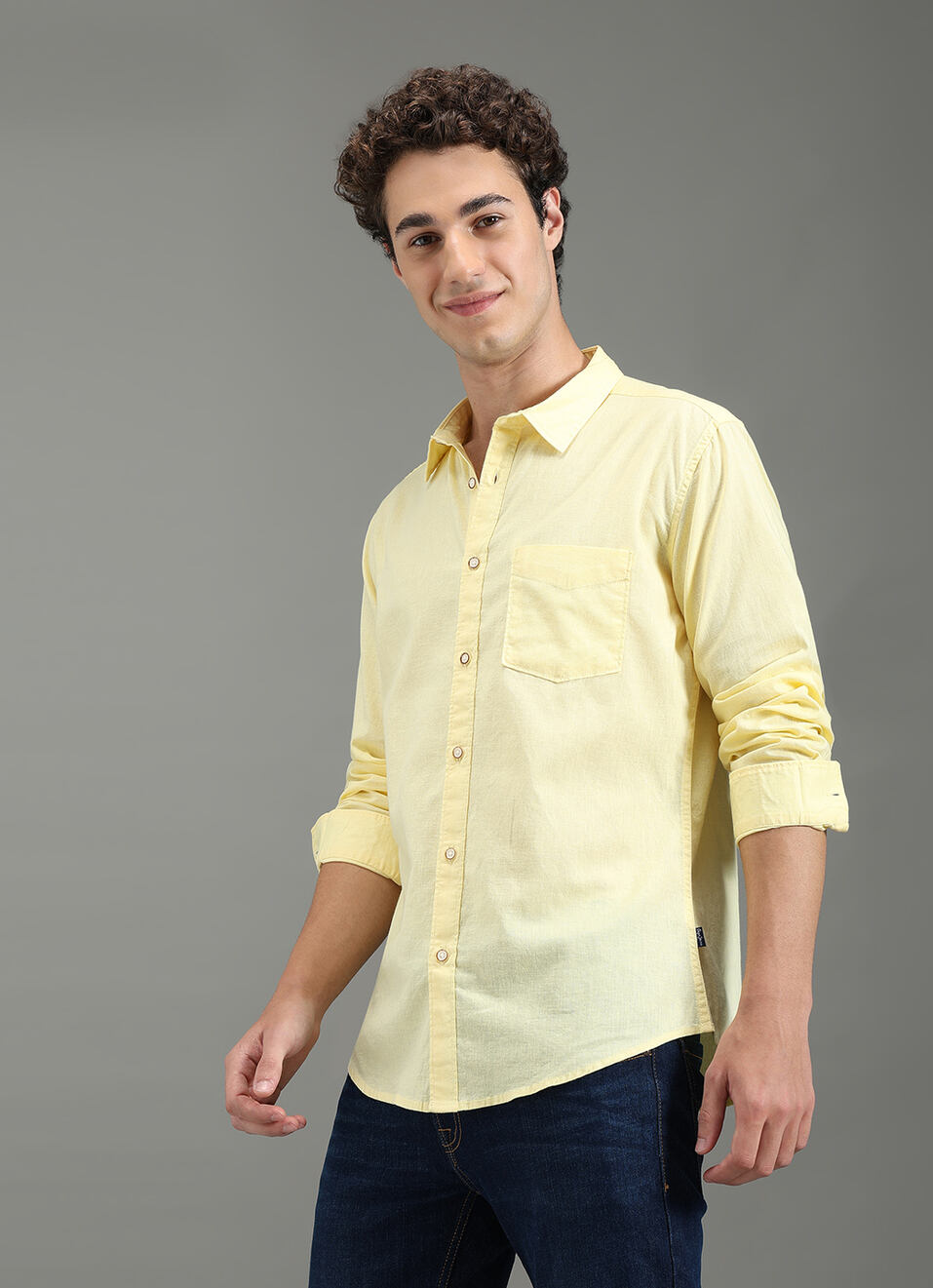 Men Yellow Solid Long Sleeve Shirt, , large image number 7