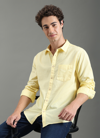 Men Yellow Solid Long Sleeve Shirt