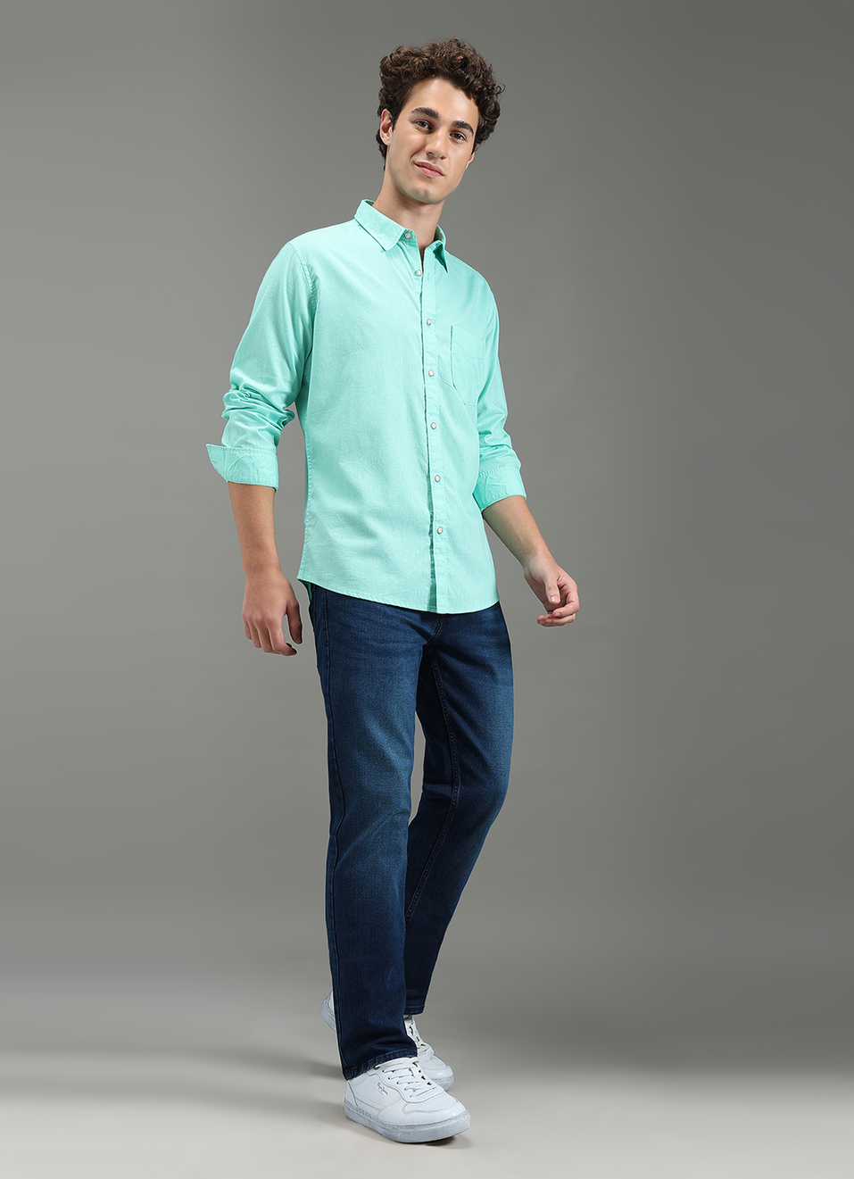 Men Blue Solid Long Sleeve Shirt, , large image number 2