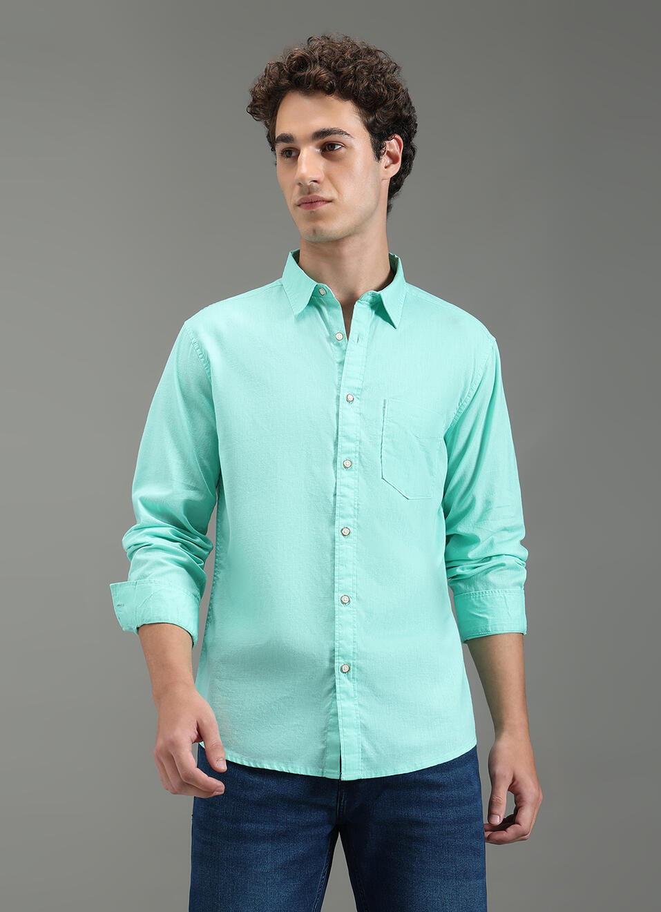 Men Blue Solid Long Sleeve Shirt, , large image number 5