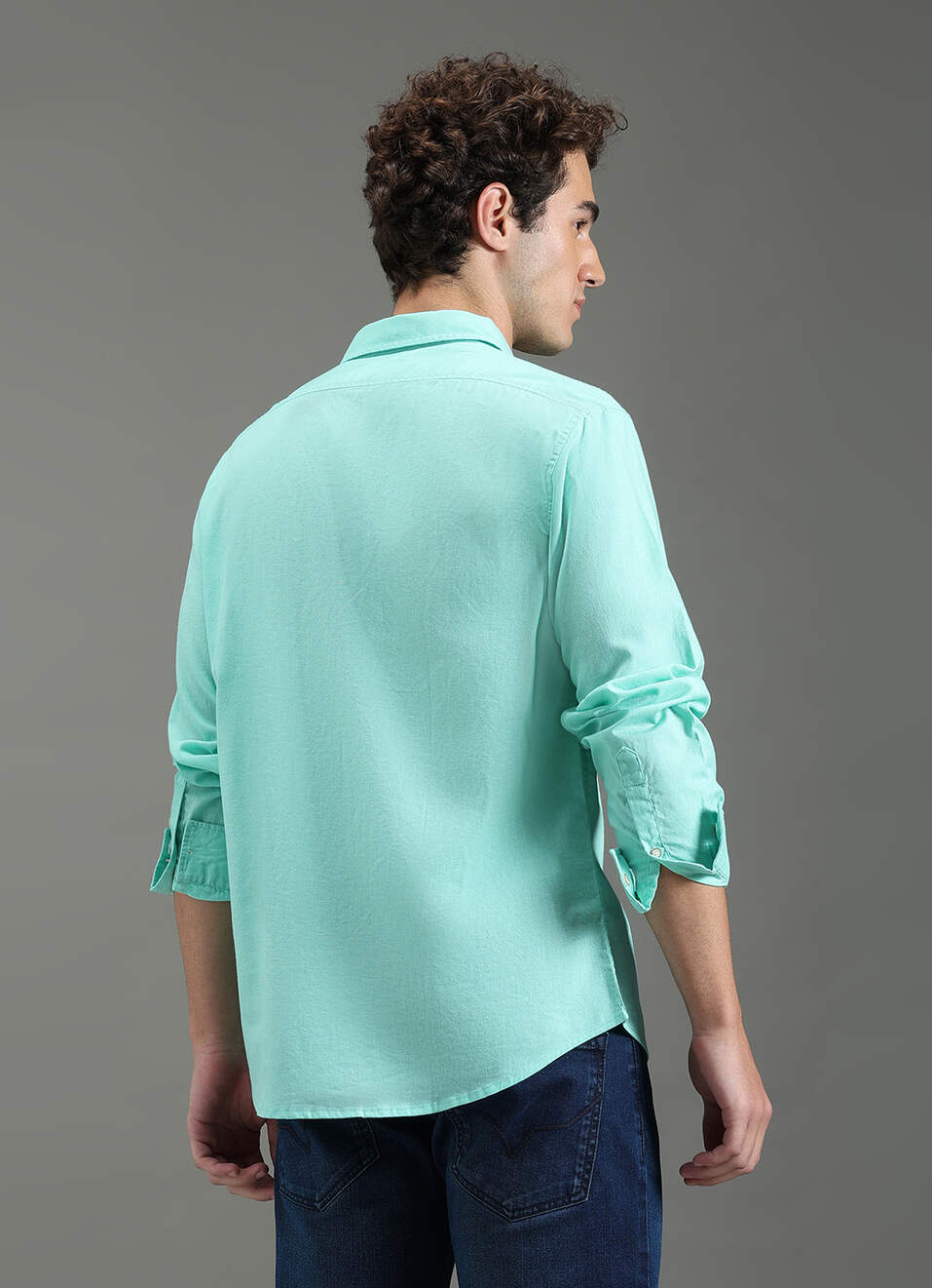 Men Blue Solid Long Sleeve Shirt, , large image number 6