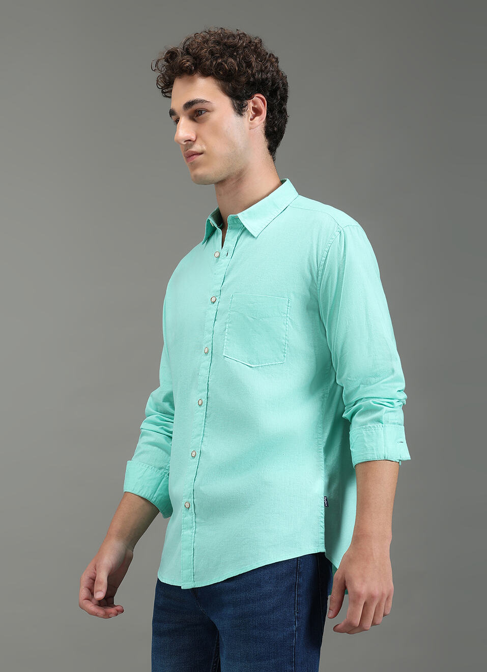 Men Blue Solid Long Sleeve Shirt, , large image number 7