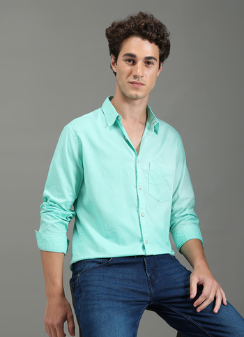 Men Blue Solid Long Sleeve Shirt