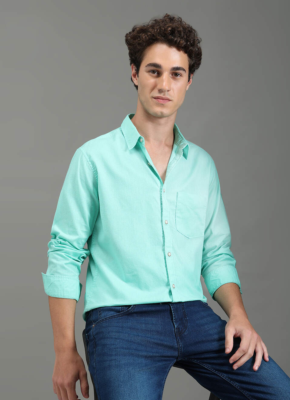 Men Blue Solid Long Sleeve Shirt, , large image number 0