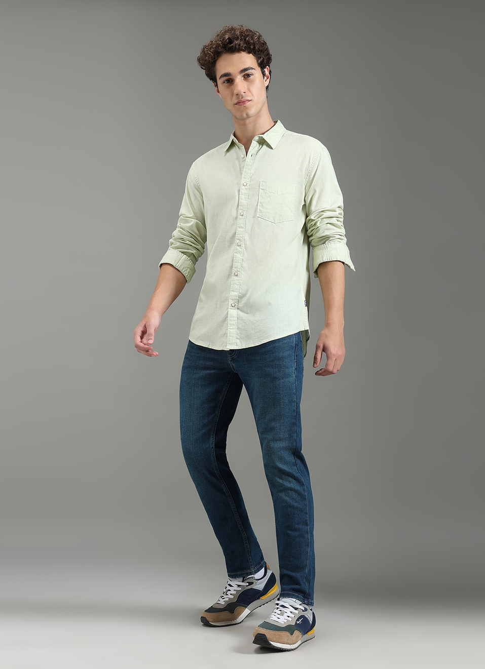 Men Green Solid Long Sleeve Shirt, , large image number 2