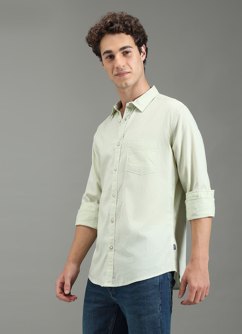 Men Green Solid Long Sleeve Shirt, , large image number 7