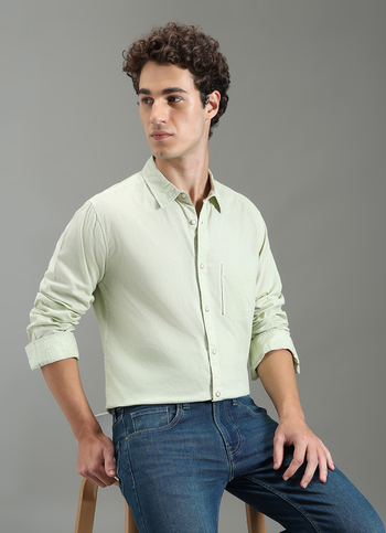 Men Green Solid Long Sleeve Shirt