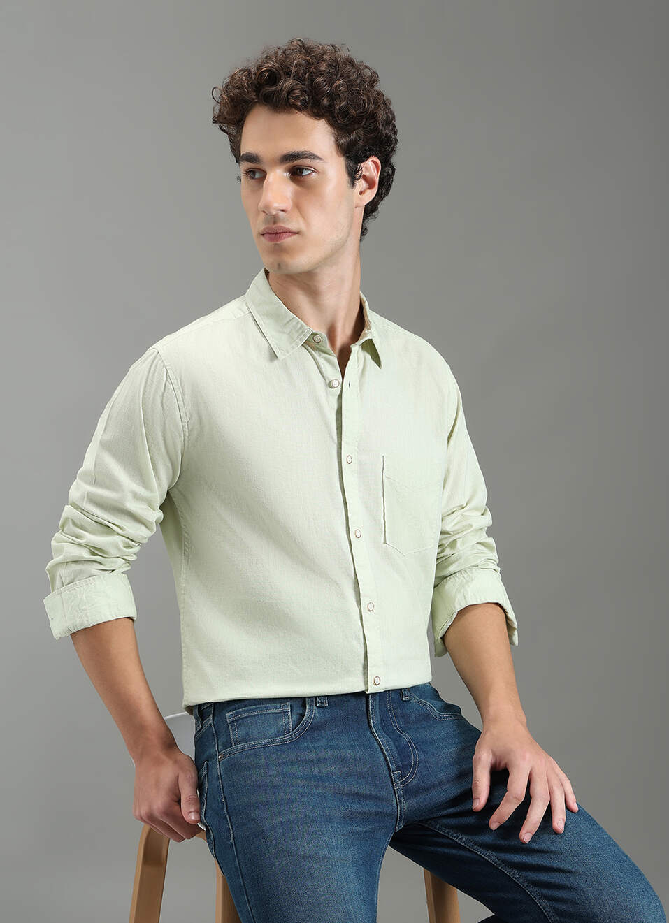 Men Green Solid Long Sleeve Shirt, , large image number 0