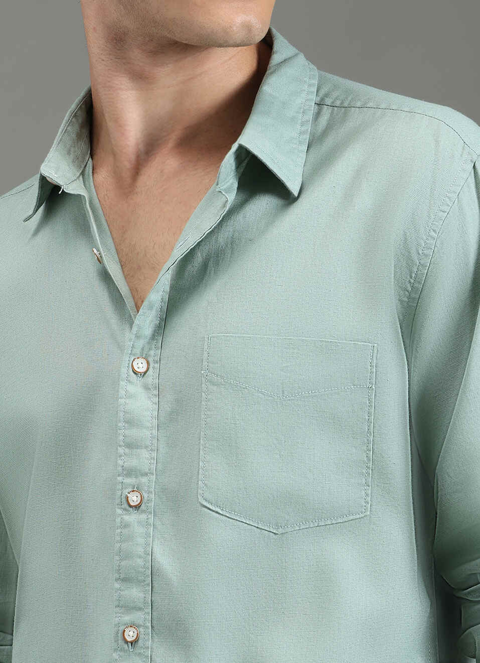 Men Green Solid Long Sleeve Shirt, , large image number 1