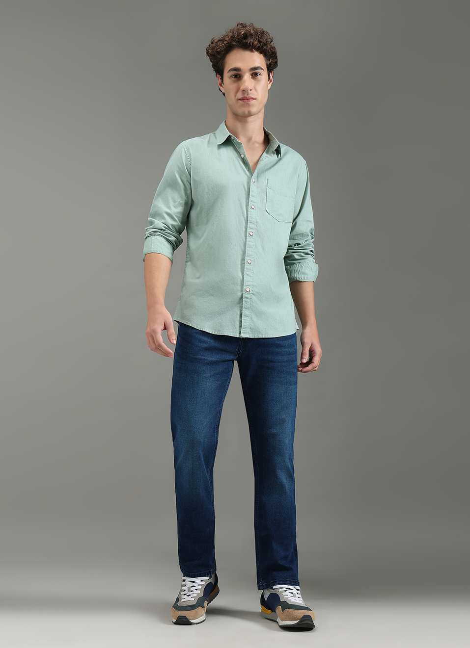 Men Green Solid Long Sleeve Shirt, , large image number 2