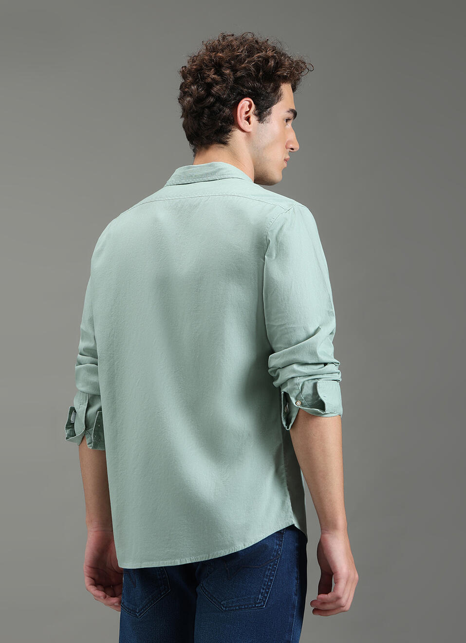 Men Green Solid Long Sleeve Shirt, , large image number 6