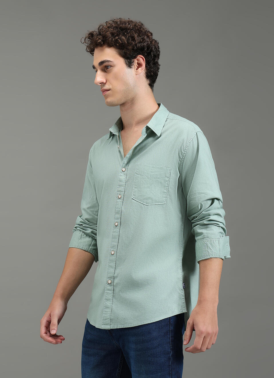 Men Green Solid Long Sleeve Shirt, , large image number 7