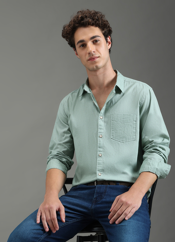 Men Green Solid Long Sleeve Shirt