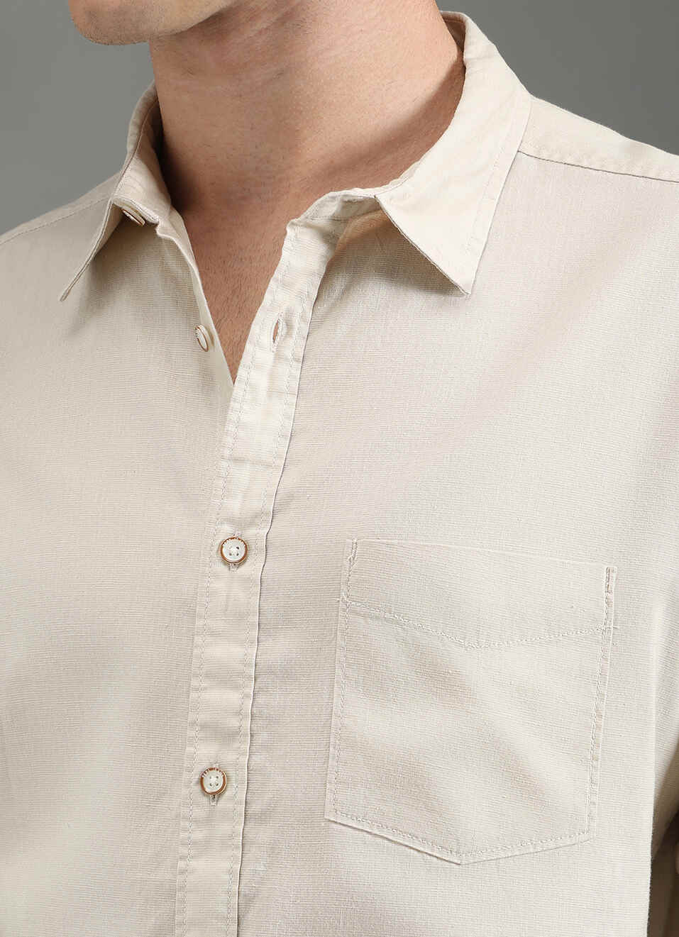 Men Beige Solid Long Sleeve Shirt, , large image number 1