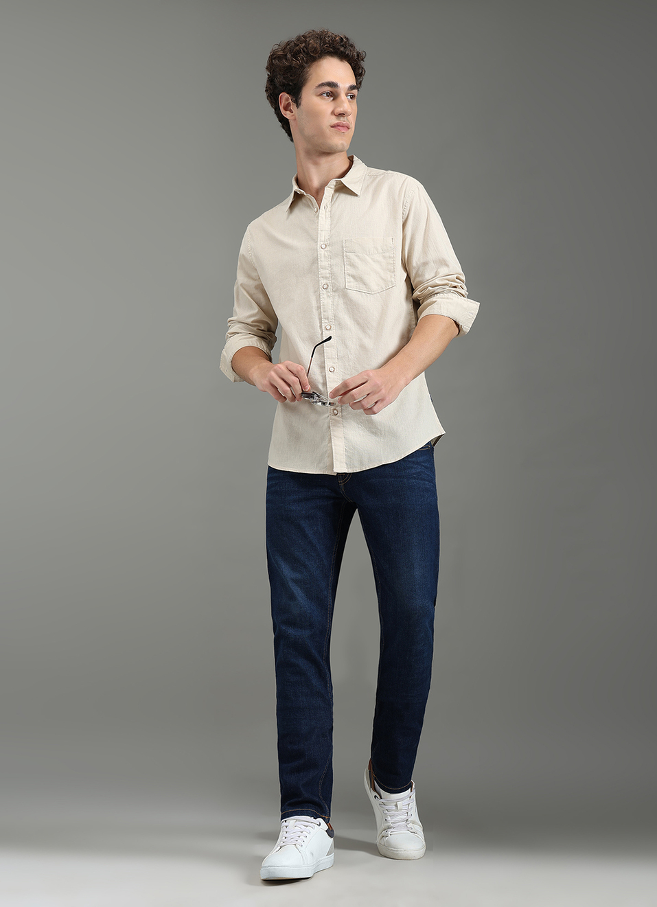 Men Beige Solid Long Sleeve Shirt, , large image number 2