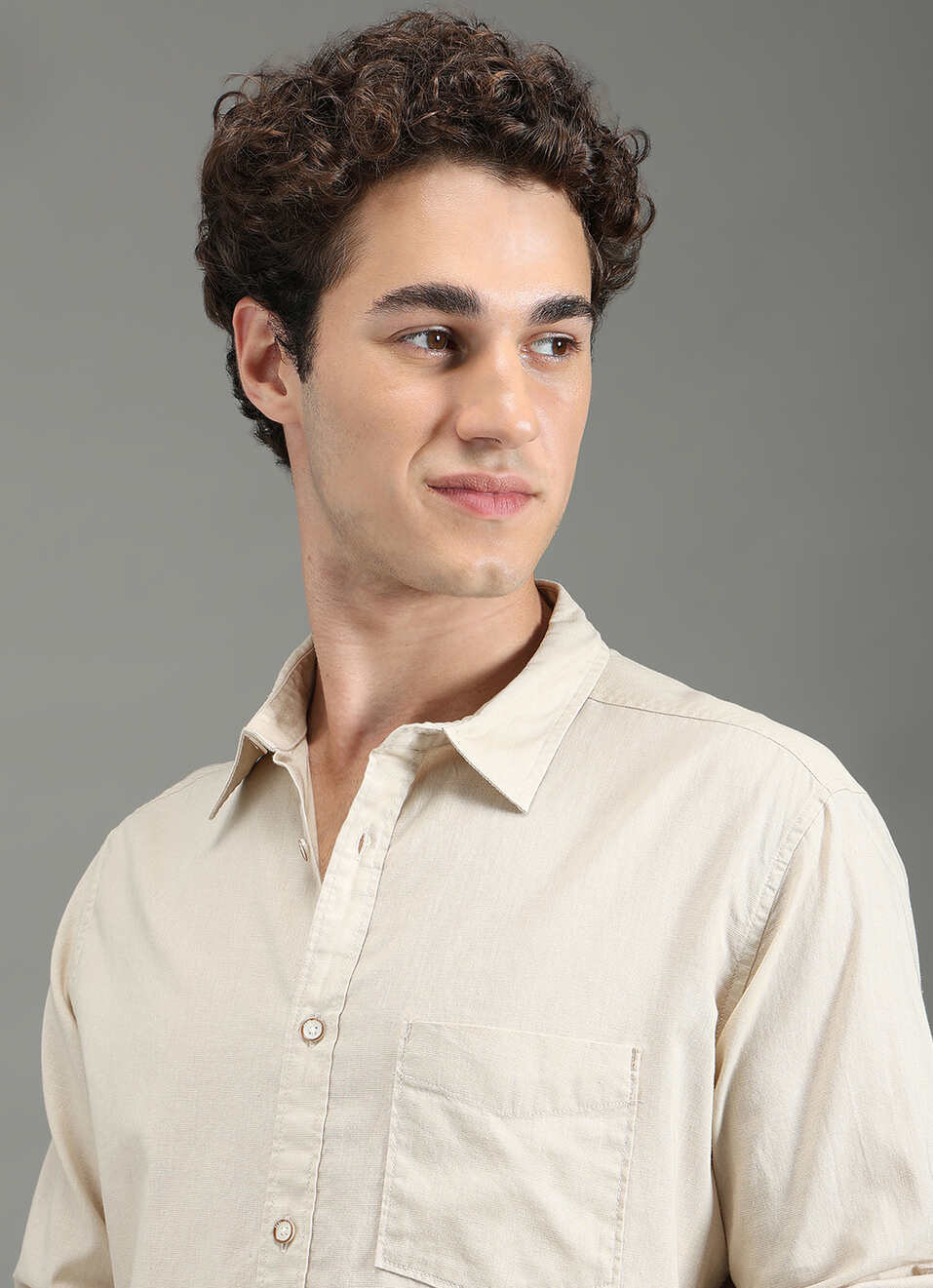 Men Beige Solid Long Sleeve Shirt, , large image number 4