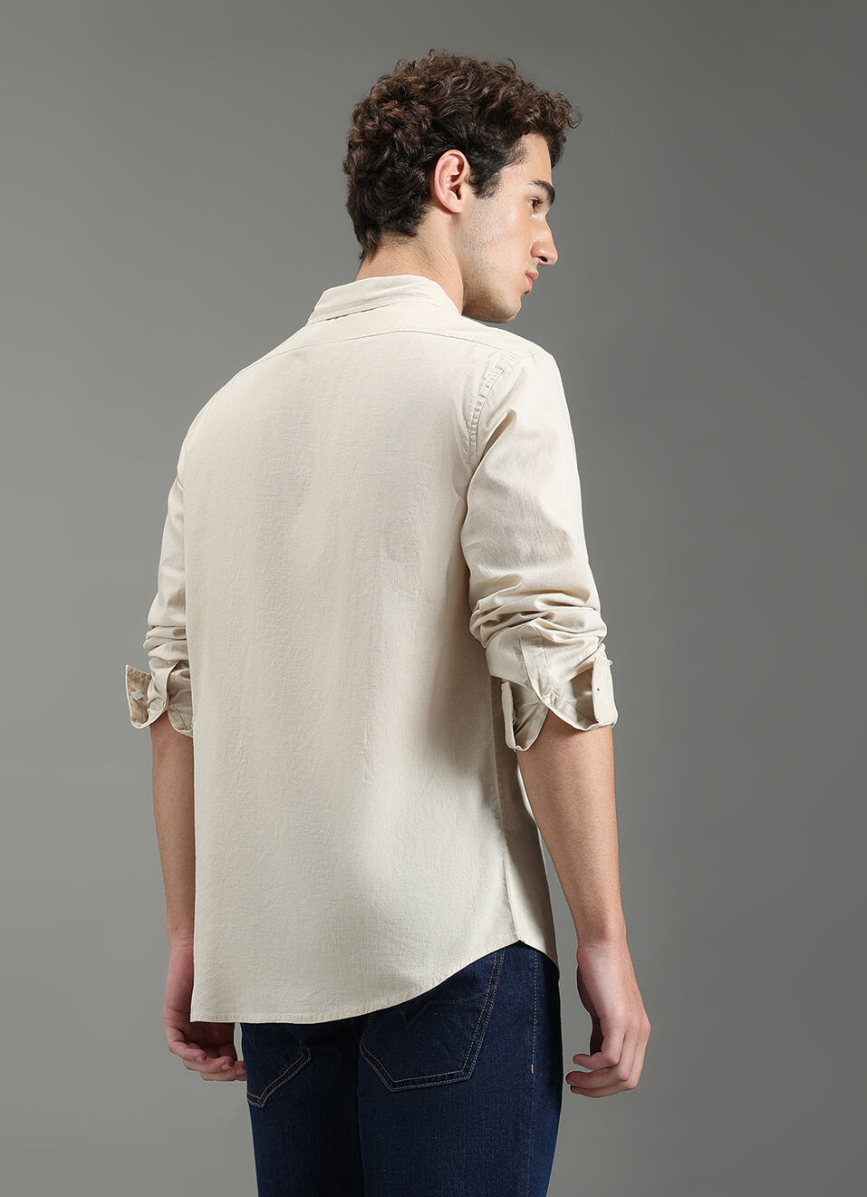 Men Beige Solid Long Sleeve Shirt, , large image number 6