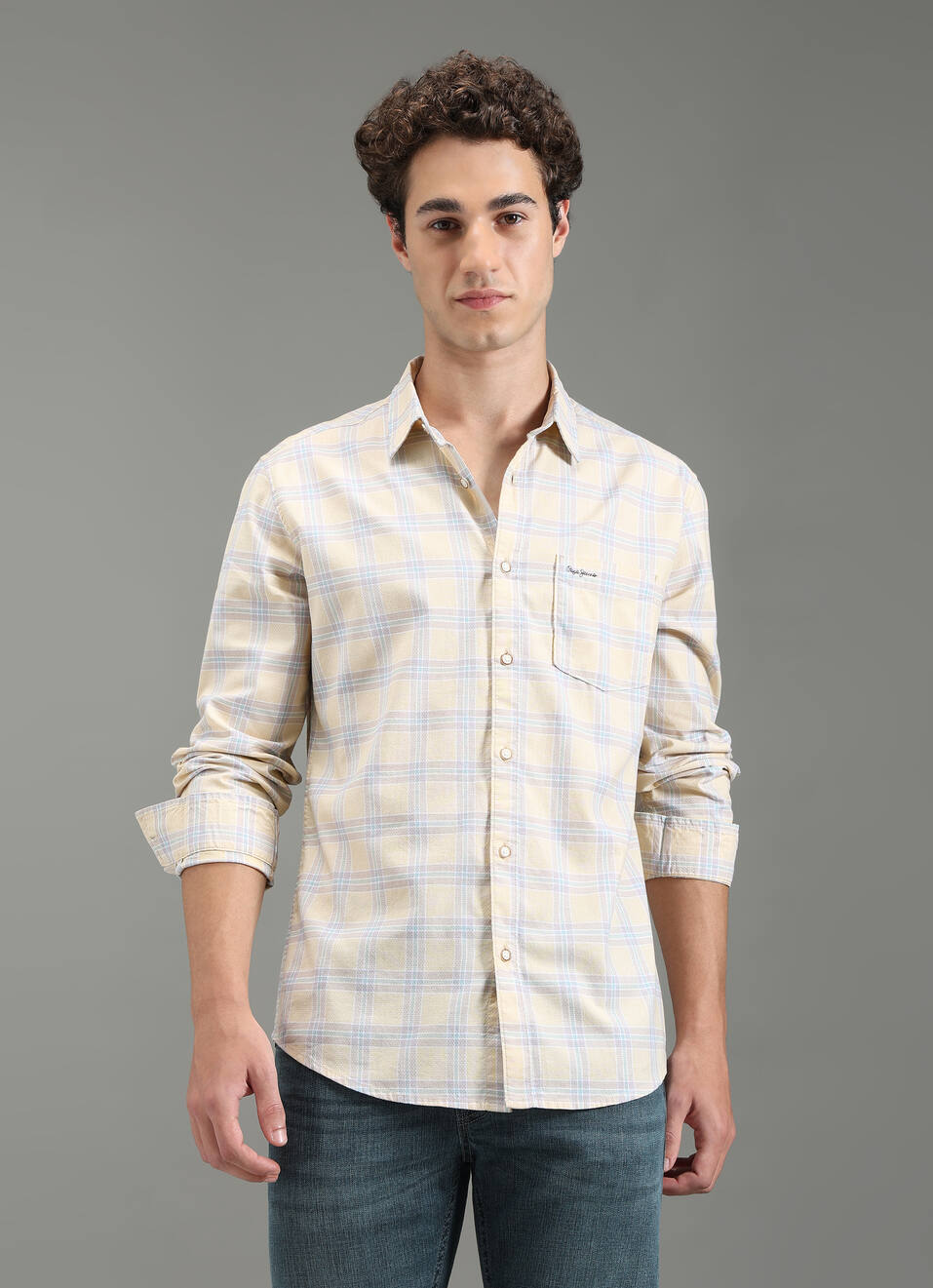 Men Yellow Checks Full Sleeves Shirt, , large image number 1
