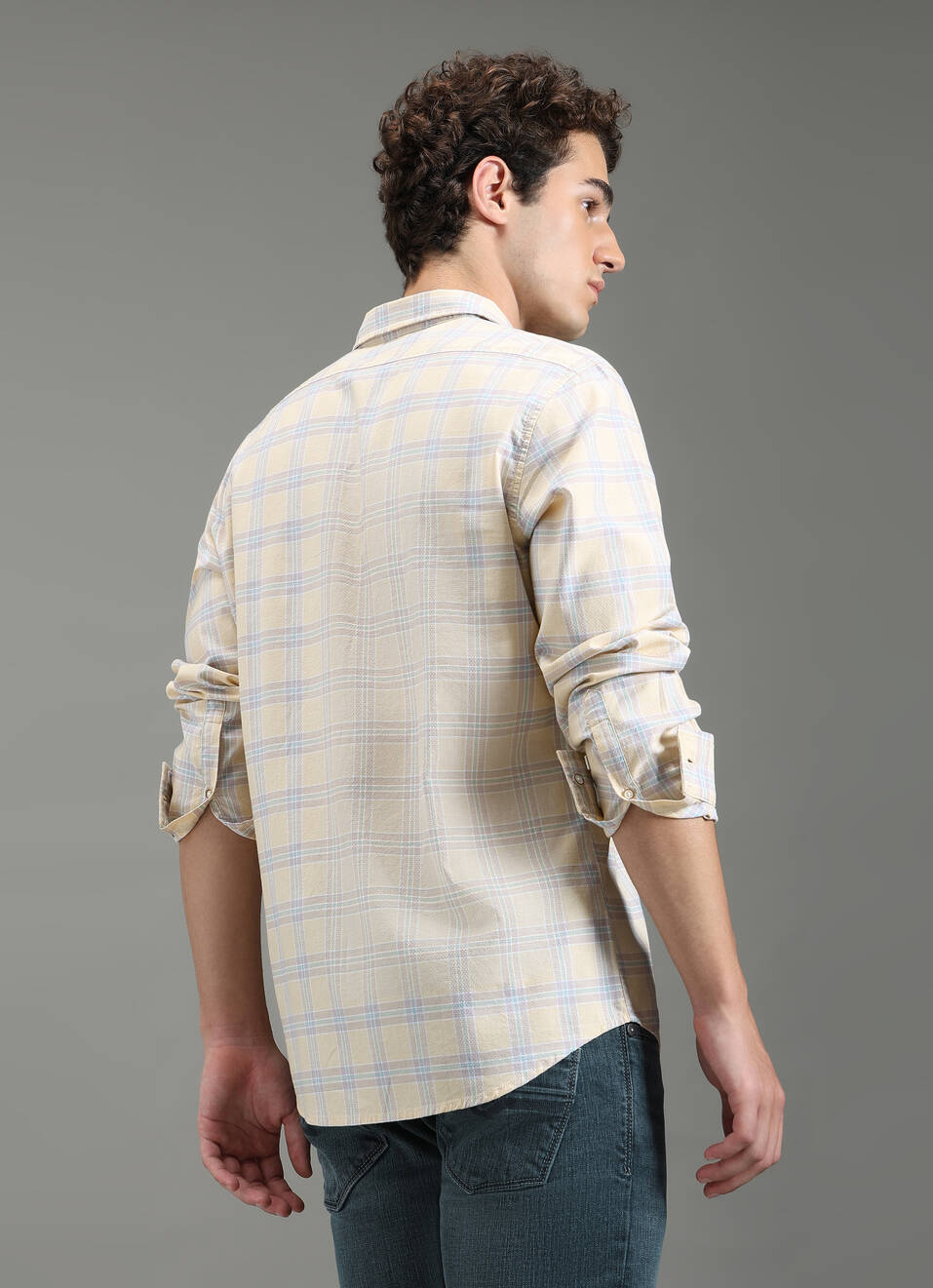 Men Yellow Checks Full Sleeves Shirt, , large image number 2