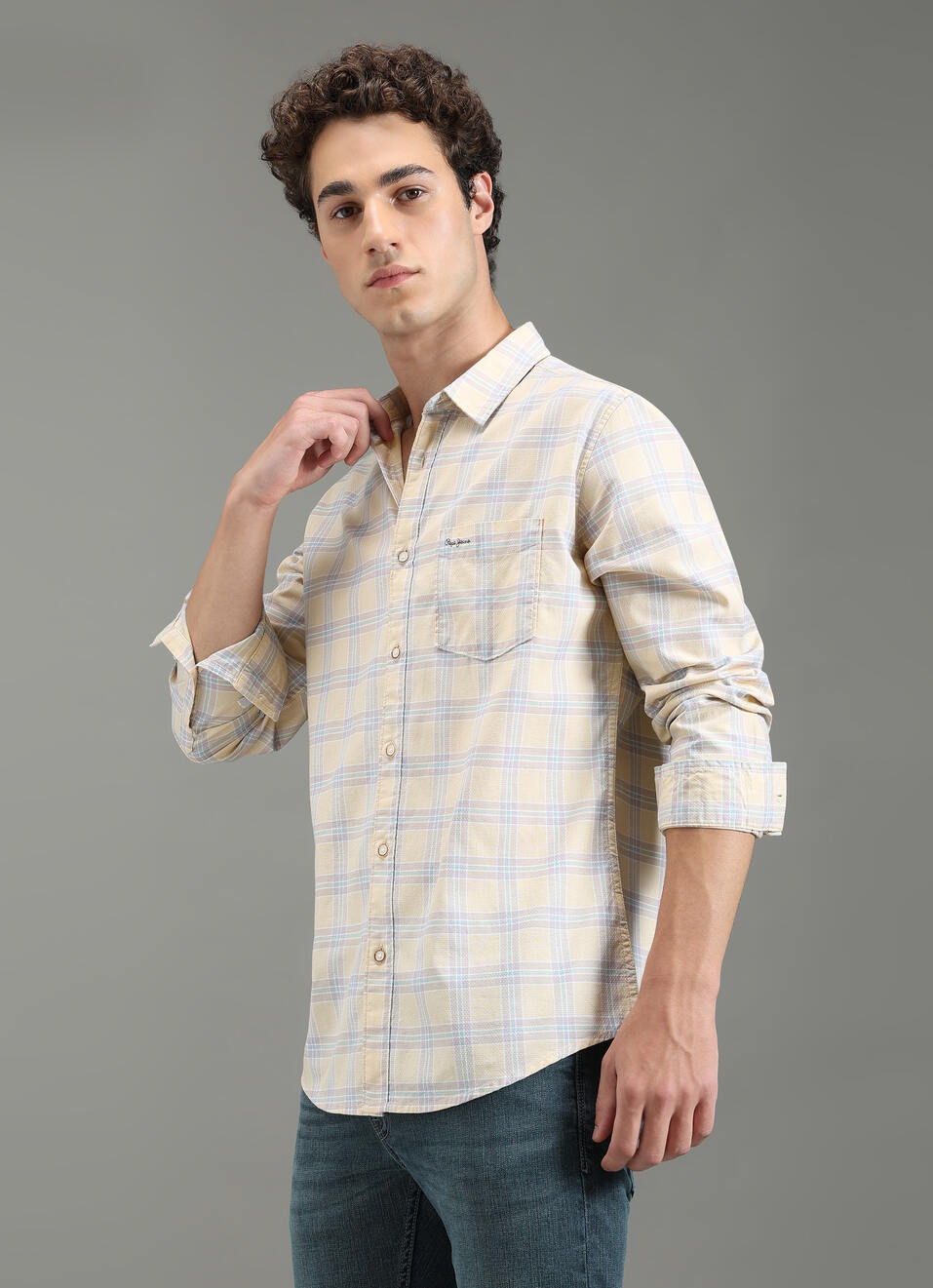 Men Yellow Checks Full Sleeves Shirt, , large image number 3