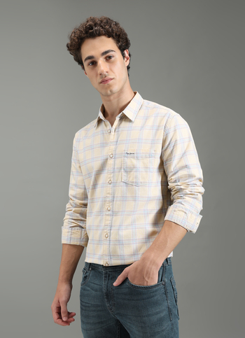 Men Yellow Checks Full Sleeves Shirt